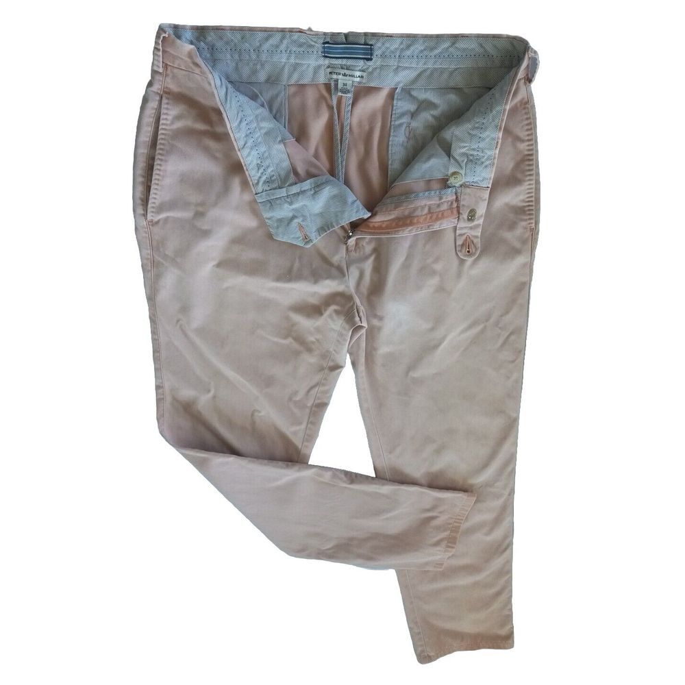 Peter Millar Men's 34 Chino Pants  Pleated‎ Front Tapered Light Orange Inseam 33